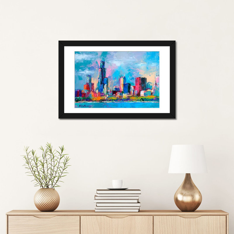 «Chicago 5» par Richard Wallich, reproduction d'art sur toile, H 16 po x l 24 po x P 1 po, Papier d'art encadré noir, Blanc