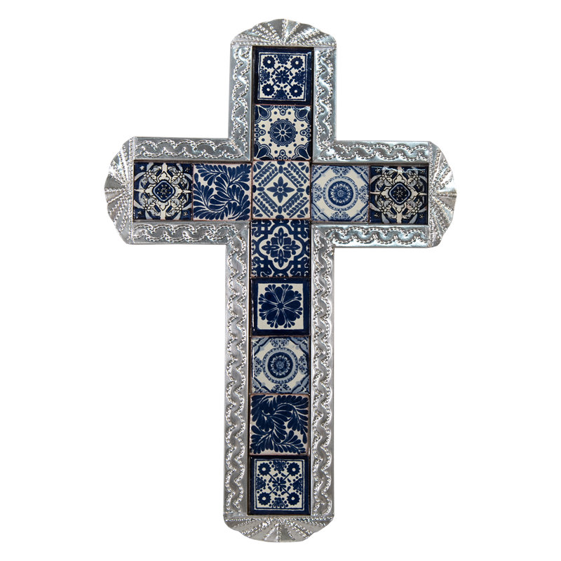 Mini tuile Talavera et croix en aluminium. Grande taille  