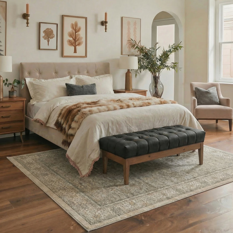 Roehit Vintage Distressed Medallion Machine Washable Brown Indoor Area Rug with Non-Slip Backing, Rectangle 5' x 7'