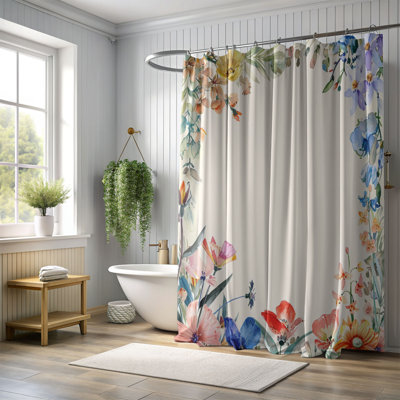 Watercolor Floral Motifs - Rideau de douche standard 1 pièce