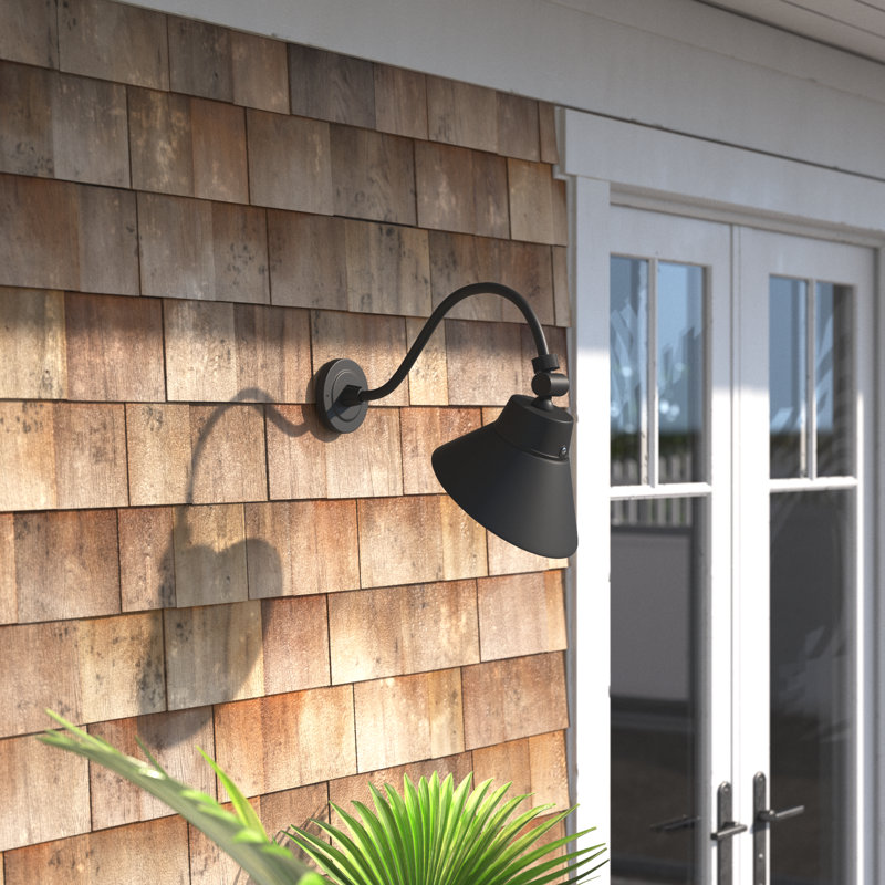 10 in. 42-Watt, 4000 Lumens LED Black Angle Shade Gooseneck Barn Light with Photocell