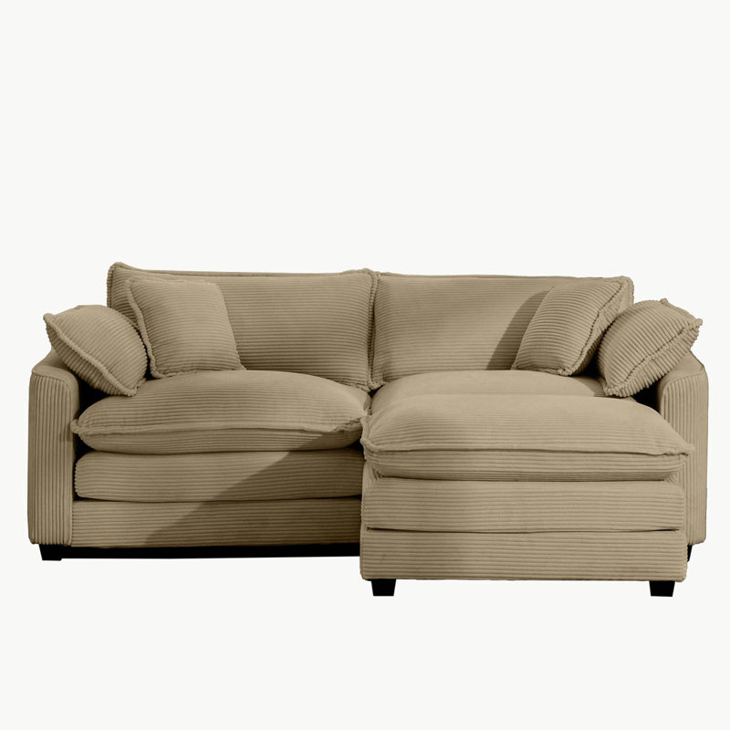 Corduroy Sofa with 1 Footrest, Tan Corduroy, 33.85"H x 80.34"W x 34.25"D