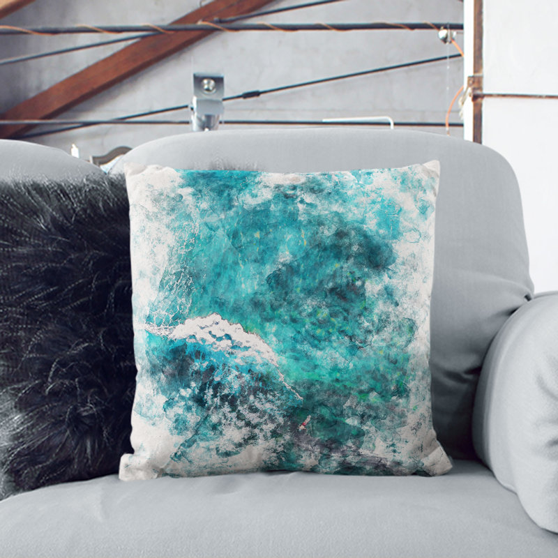 Surfing Waves Watercolour Cushion with Filling, 55cm H x 55cm W x 20cm D, Stone