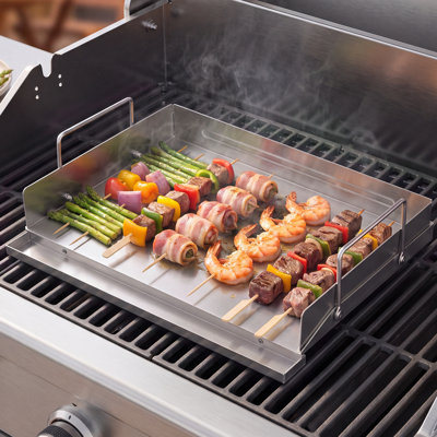 Stainless Steel Griddle 18x16 inch Flat Top Outdoor Plate with Handle, for BBQ Eggs Burger, Even Heat Distribution, Portable Rectangular Family Cookware for Gas Grill/Stove and Oven