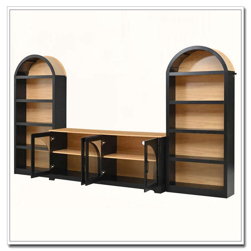 Ensemble de meuble télé 3 pièces avec bibliothèque pour téléviseur de 70 po ou moins, Noir