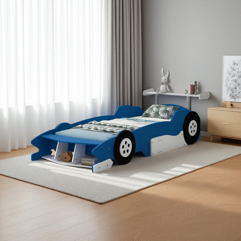 Lit plateforme simple avec roulettes, Bleu