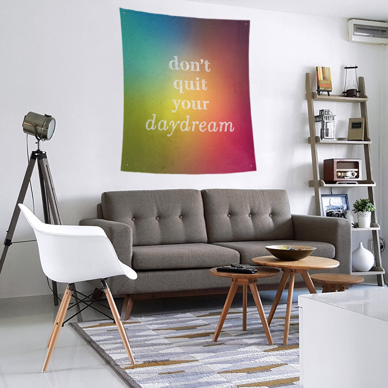 Polyester à la main ne pas quitter votre tapisserie daydream quote, H 80 po x l 68 po, Arc-en-ciel