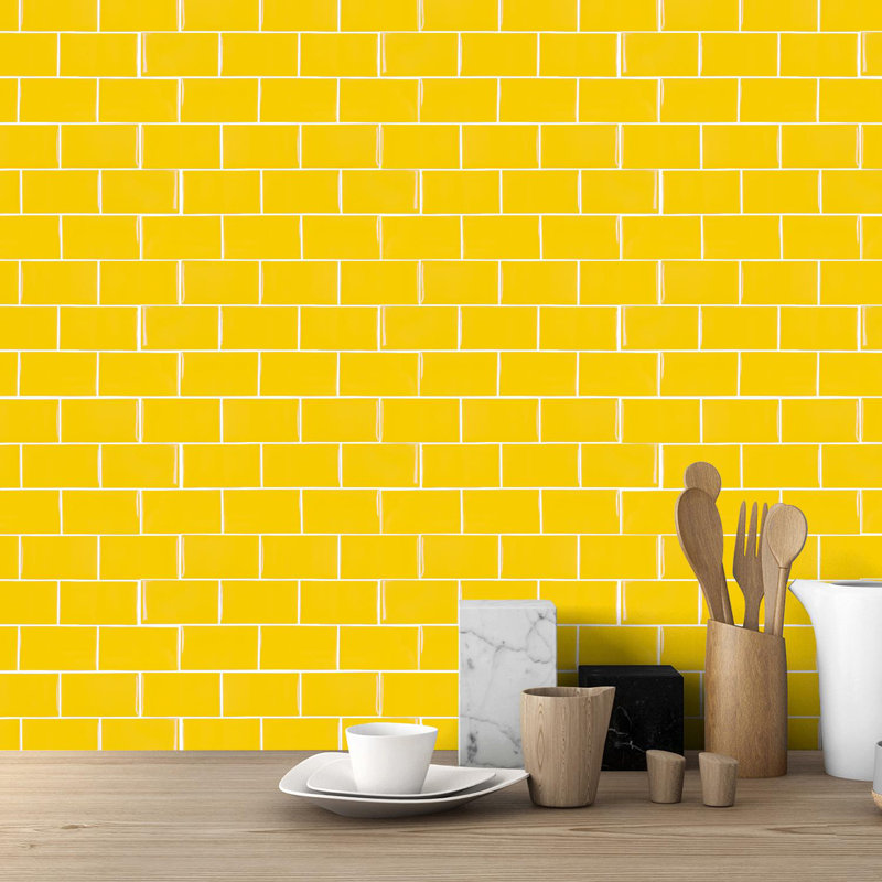 Narmeen Pure Glossy Subway Metro Classic Brick 3D Tile Sticker 30.5 x 15.4cm (12 x 6 in), Yellow