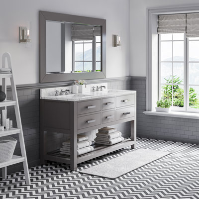 Parmer 60" Carrara White Marble Countertop Bath Vanity with Mirror