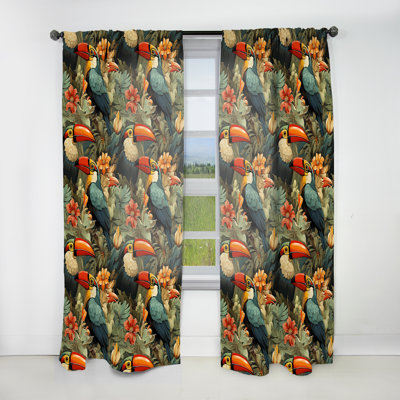 Tapisserie Toucan - motif tropical I - rideau en velours tropical - obscurcissant - 1 panneau