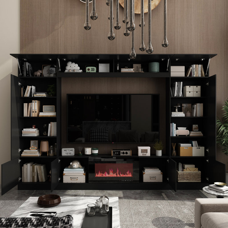 Brasure Entertainment Center for TVs up to 75" with Fireplace Included, Black