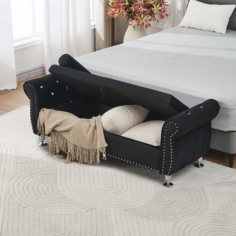 Banc de rangement rembourré avec 1 coussin, Noir