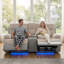 Causeuse inclinable 2 places avec console centrale, canapé inclinable manuel en similicuir avec porte-gobelets, beige