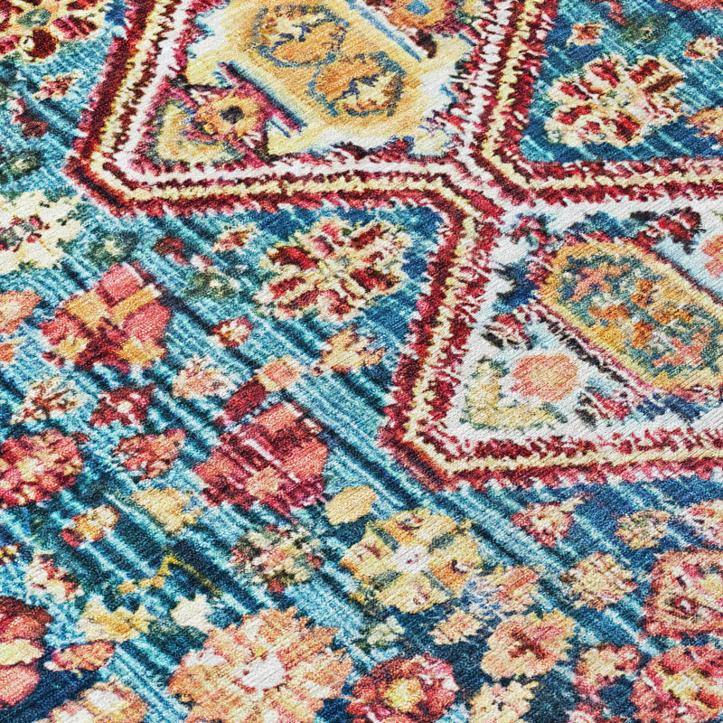 Machine Washable Indoor/Outdoor Xhevrie Teal Rug, Runner 2' 3" x 7' 6"