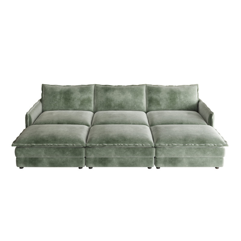 Canapé surdimensionné en velours côtelé polyvalent avec repose-pieds réglables pour toutes les pièces, Vert