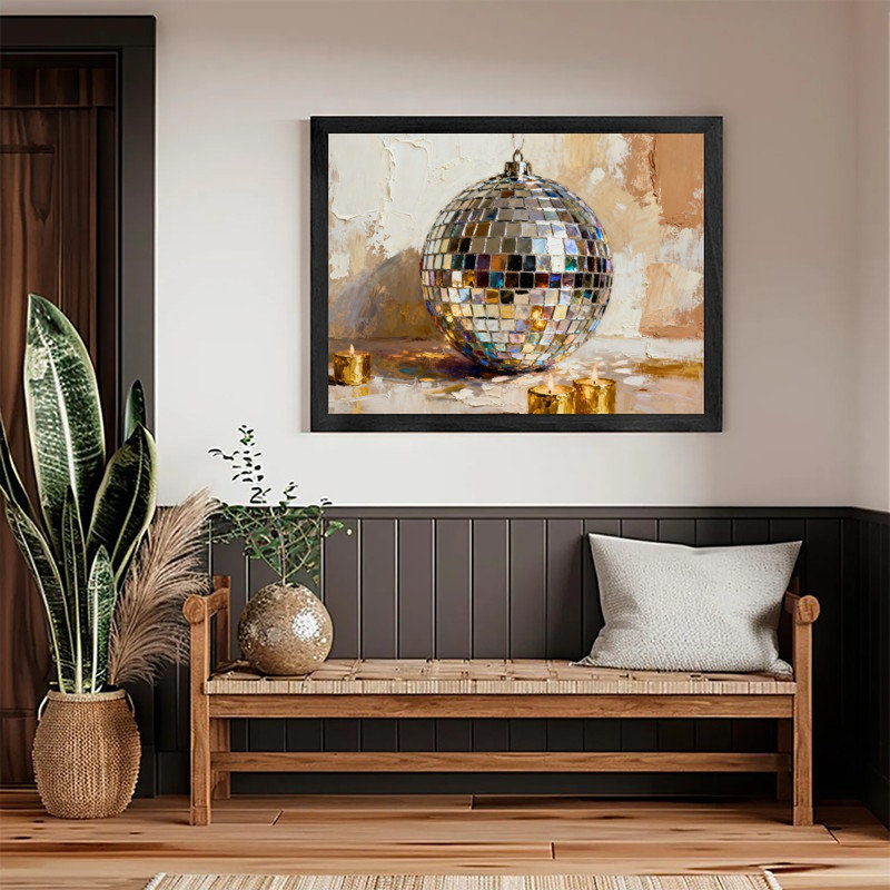 Cadre noir rétro, impression de boule disco, art mural rétro - impression de cadre Glam Decor, H 9 po x l 11 po