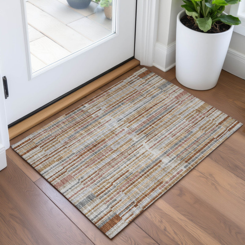 Tapis paprika Xhevrie intérieur / extérieur lavable à la machine, Rectangle 1 pi 8 po x 2 pi 6 po