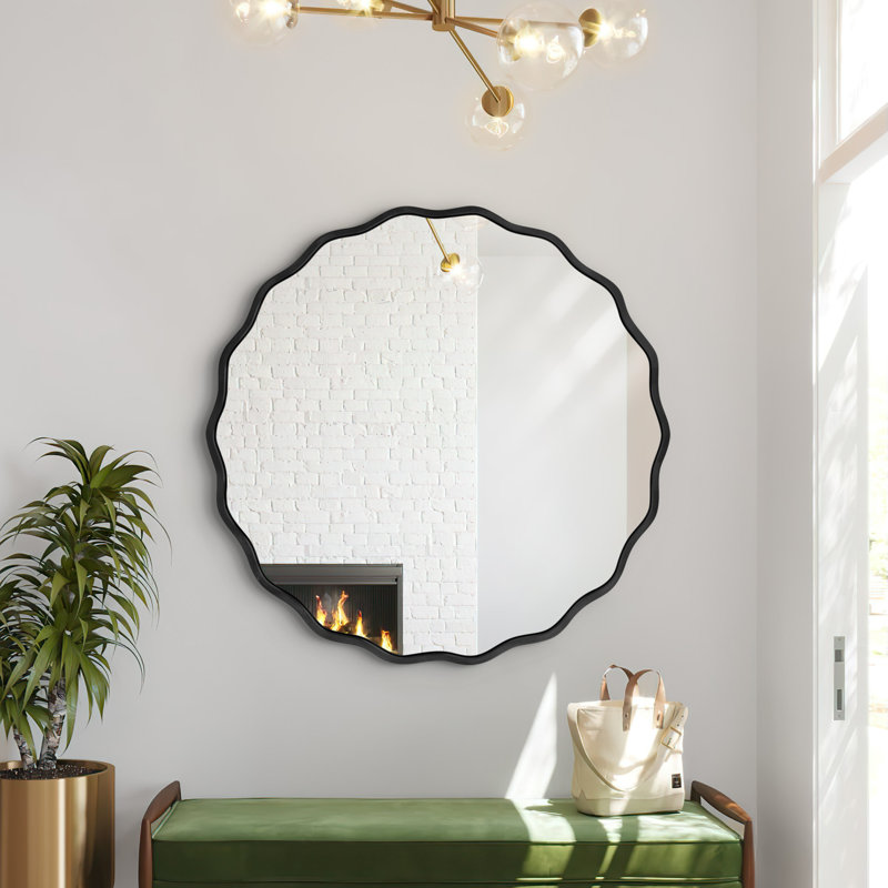 Nordic Round Bathroom Framed Mirror Wall Hanging, 80 cm H x 80 cm W, Black