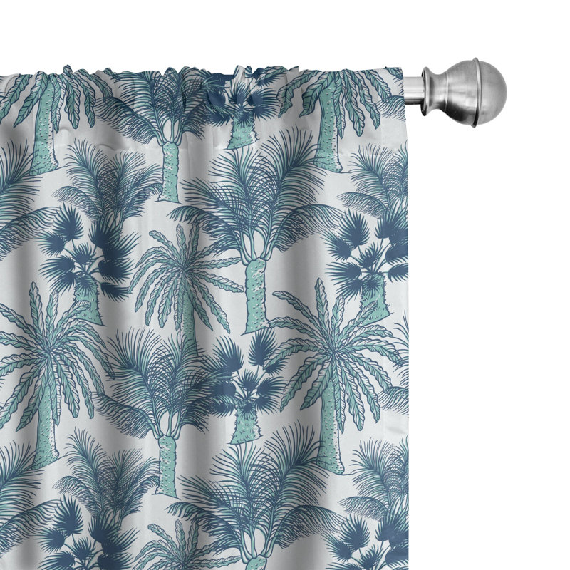 Palm Continuous Tropical Themed Semi-Sheer Rod Pocket Sliding Panels, 28" x 63"