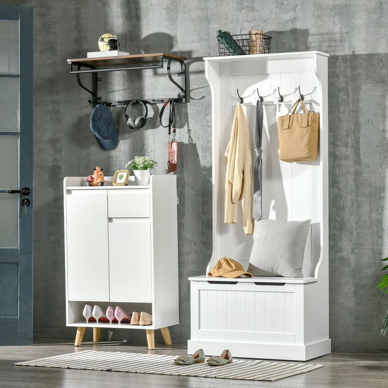 Hall Tree With Coat Rack, Storage And Sitting Bench