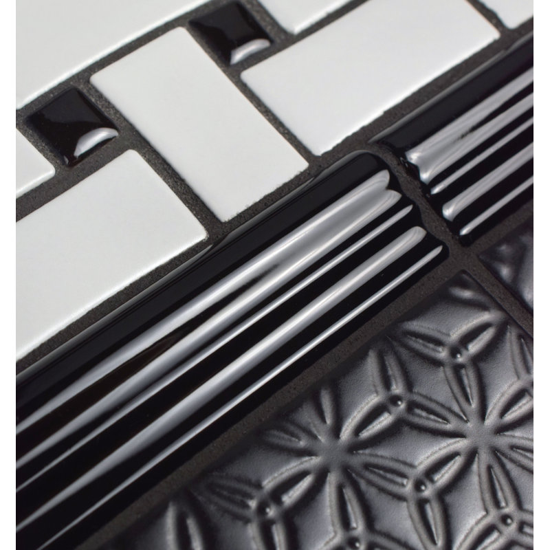Neros 7.9" x 1.3" Glossy Ceramic Mudcap Tile Trim in Nero