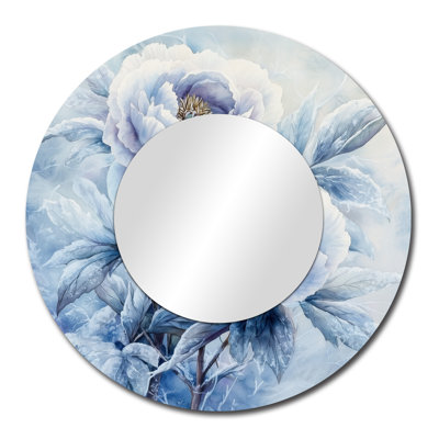 Pivoines bleues glacées dans le givre I - art mural traditionnel miroir décoratif - imprimé sur métal
