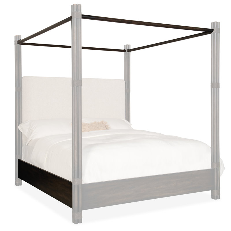 Retreat Pole Rattan Upholstered Poster Bed with Canopy, California King, Dark Wood/Black Sand/Neo Cream