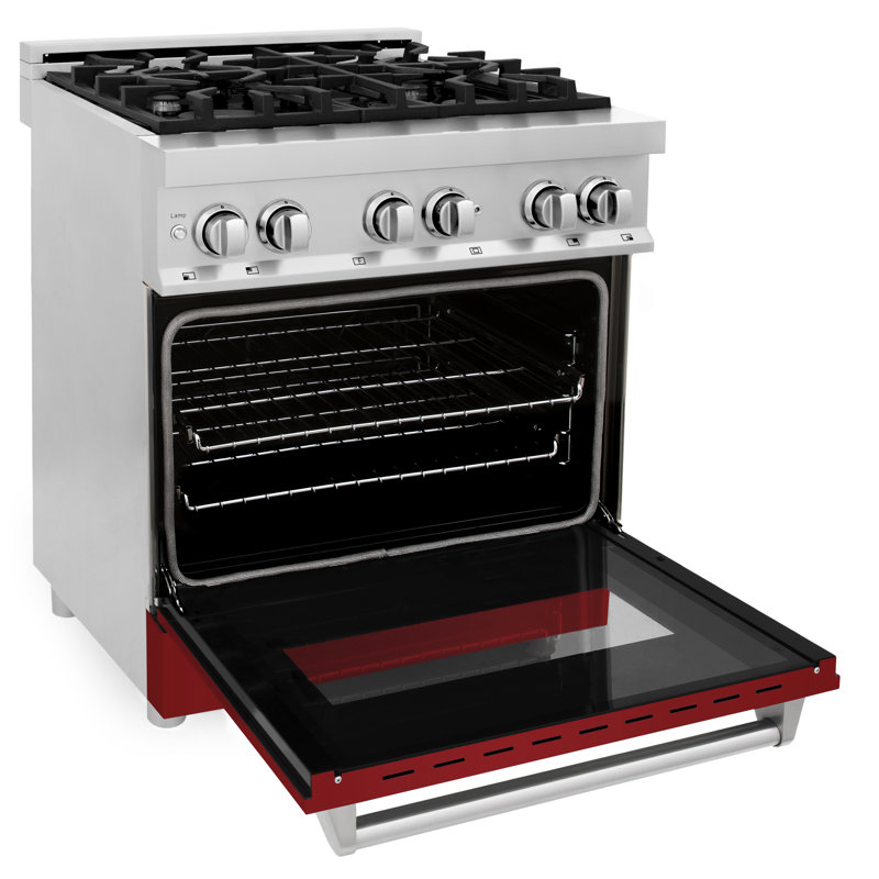 ZLINE 30" Legacy Dual Fuel Range w/ 4 Burner Gas Cooktop and Electric Convection Oven, Red Gloss Stainless Steel