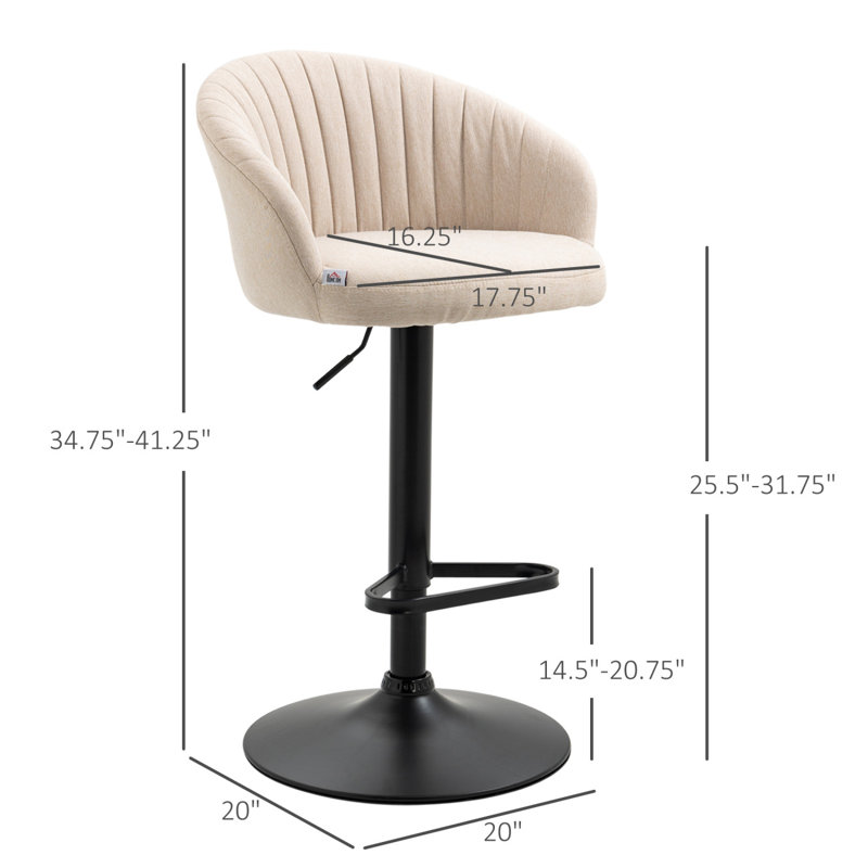 Ensemble de 2 tabourets de bar réglables pivotants, tissu tactile lin, beige