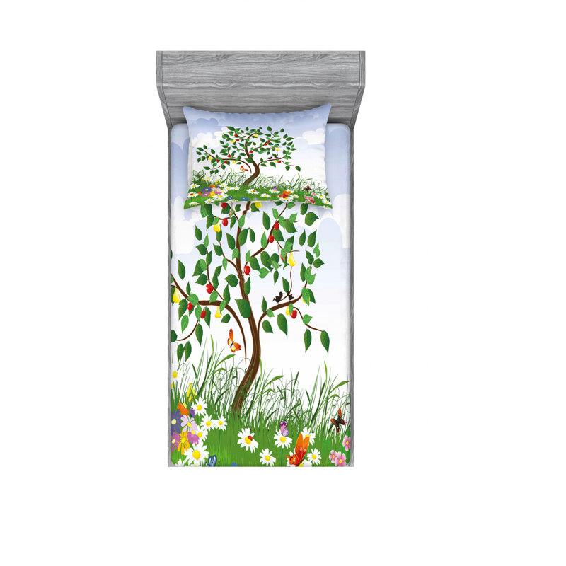 Ensemble de draps à motif de cerisier, Ensemble de draps pour lit simple avec drap-housse