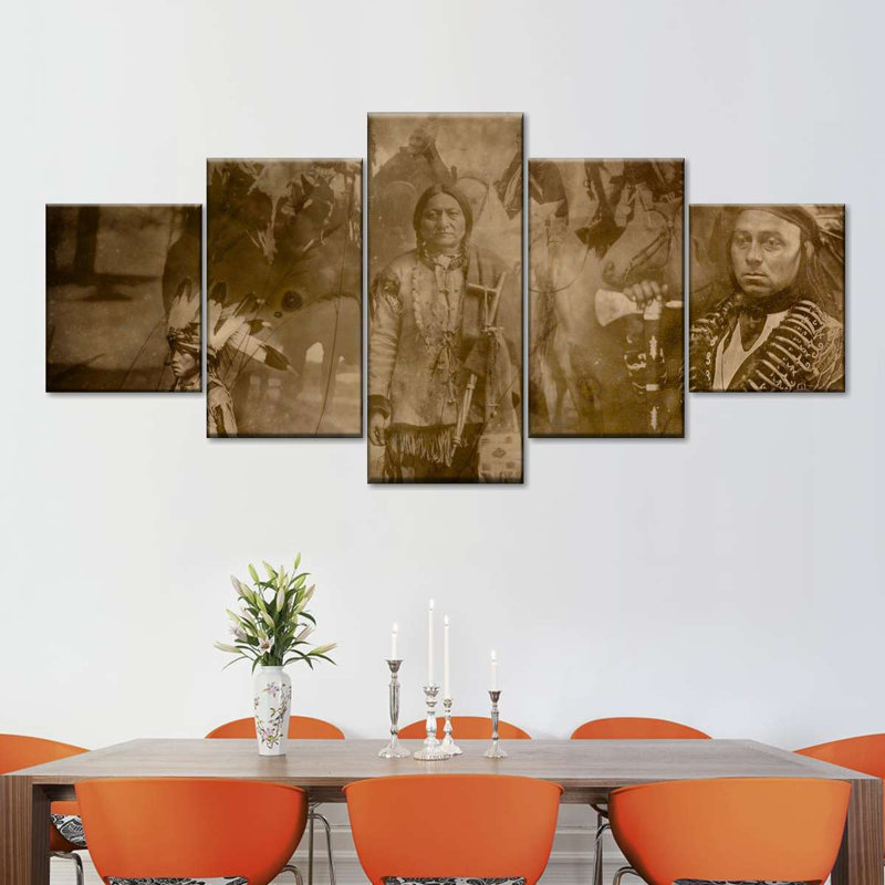 " Sepia Native Indians " by NativeHeritageArt 5 - Pieces, 80" H x 36" W x 1.25" D