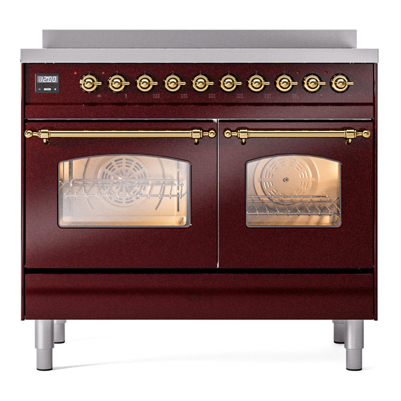 ILVE Nostalgie II Series 40 inch Induction Range with 6 Induction Elements (Glass Door), Burgundy/Brass