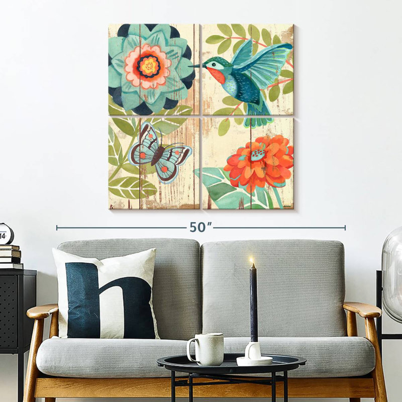 Colibri Brampt aquarelle botanique, H 32 po x l 32 po