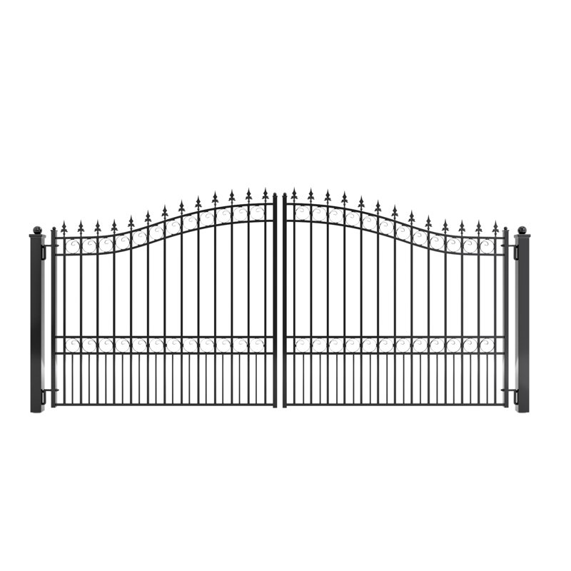London Style Black Steel Dual Swing Driveway Gate 14 x 6 Feet