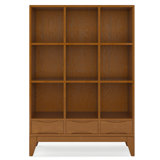 Harper 42"W Solid Hardwood 9 Cube Mid-Century Modern Bookcase with 3 Drawers