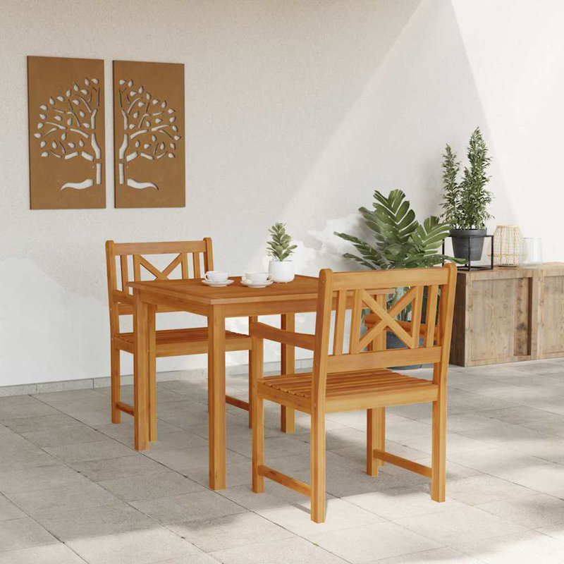2 - Person Solid Wood Patio Dining Set Square Table, 74cm H x 85cm W x 85cm D