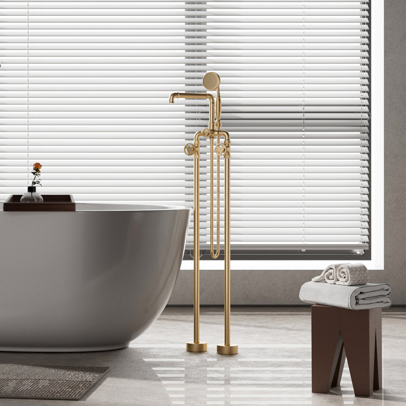 Freestanding Tub Filler with Diverter, Brushed Gold