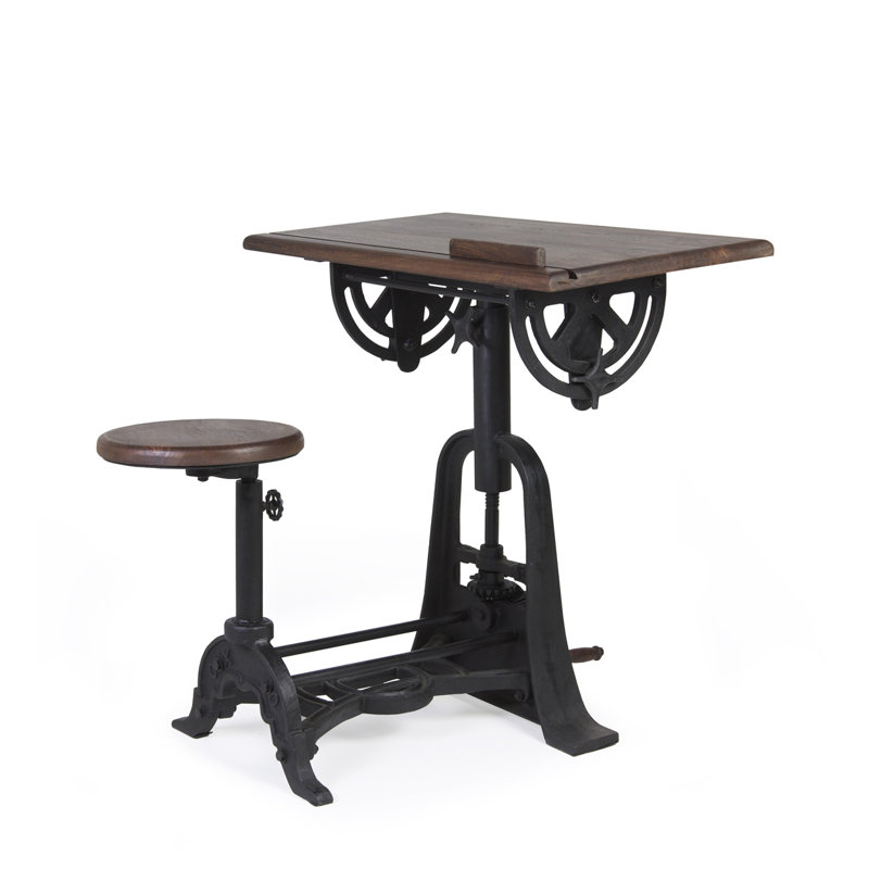 Pipa Adjustable Solid Wood Top Metal Base Drafting Table