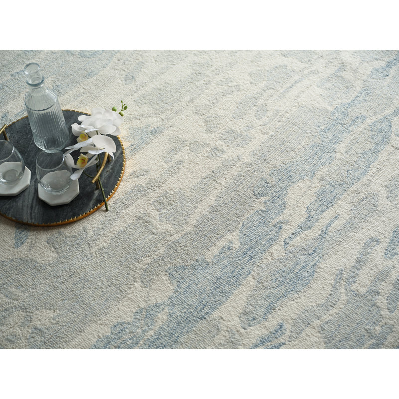 Cortero Hand Tufted Wool Abstract Area Rug in Light Blue/Ivory, Rectangle 6' x 9'