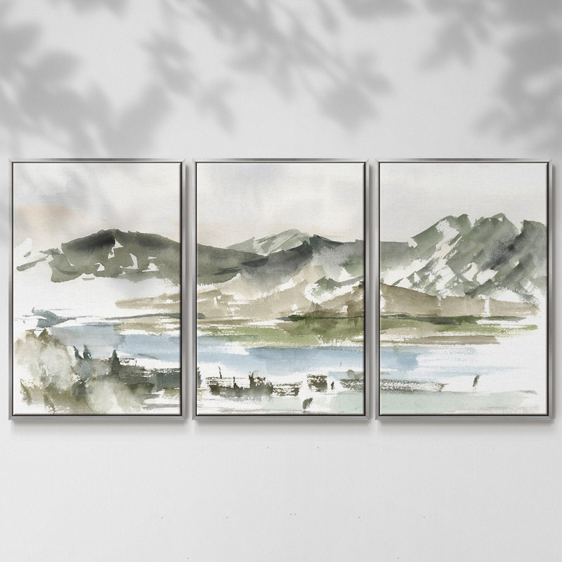 Snowcappé Mountain Study II - 3 pièces, reproduction sur toile, H 24 po x l 48 po x P 2 po, Argent