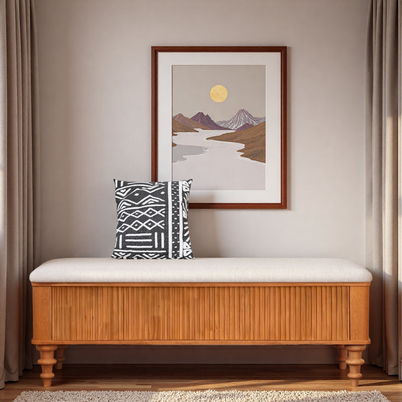 Banc de repose-pieds multifonctionnel avec siège en lin, pieds durables et espace de rangement, Naturel