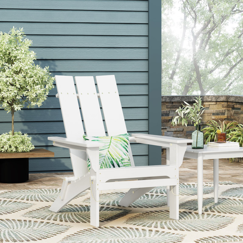 Chaise Adirondack pliante en bois massif Damione, Blanc