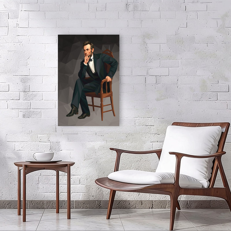«Thoughtful Abraham Lincoln», reproduction d'art géométrique abstraite de portrait contemporain, 36" H x 24" W
