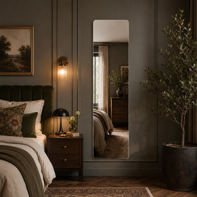Miroir mural rectangulaire arrondi sans cadre, pleine longueur, 143 x 38,6 cm (56,2 x 15,2 pouces), verre argenté HD 5 mm, dos incassable, 3 options d'installation pour chambre, garde-robe, entrée et salon de beauté