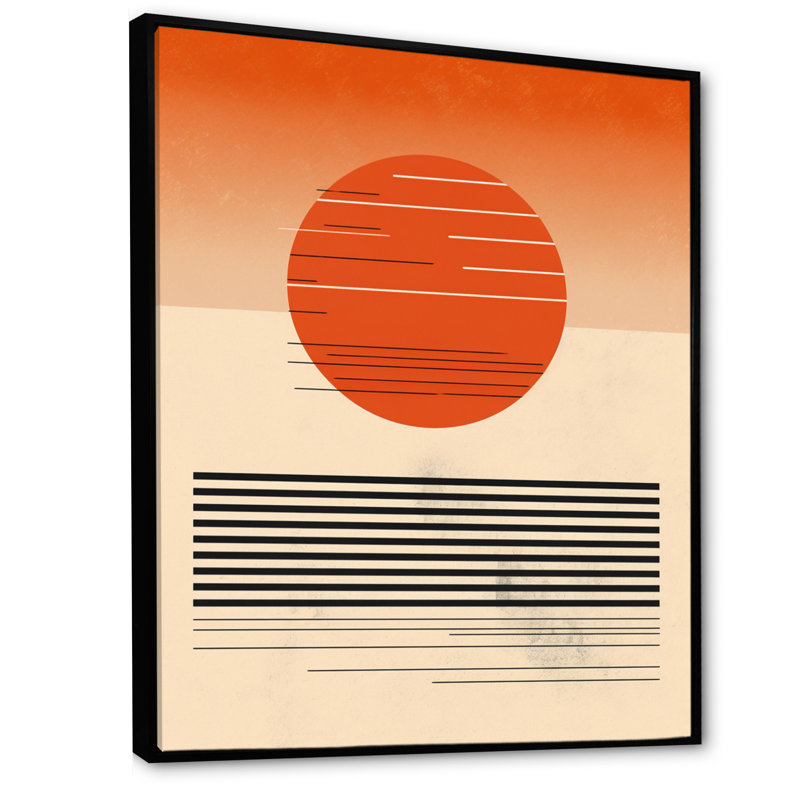 «Minimal Geometric Orange Bold Sunset I», reproduction d'art sur toile, Cadre flottant noir, H 40 po x l 30 po x P 1,5 po