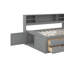 Lit de jour double en bois avec 2 armoires de chevet, tablettes et tiroirs-336590309