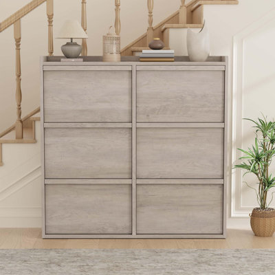 Shoe Cabinet with 6 Flip Drawers – Wooden Organizer with Adjustable Shelf, Hidden Storage for Entryway, Hallway, Living Room (Grey)