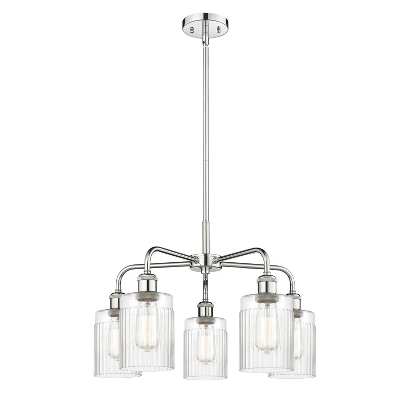 Lustre cylindrique à 5 lumières en acier à intensité variable Neco, Transparent, Chrome poli