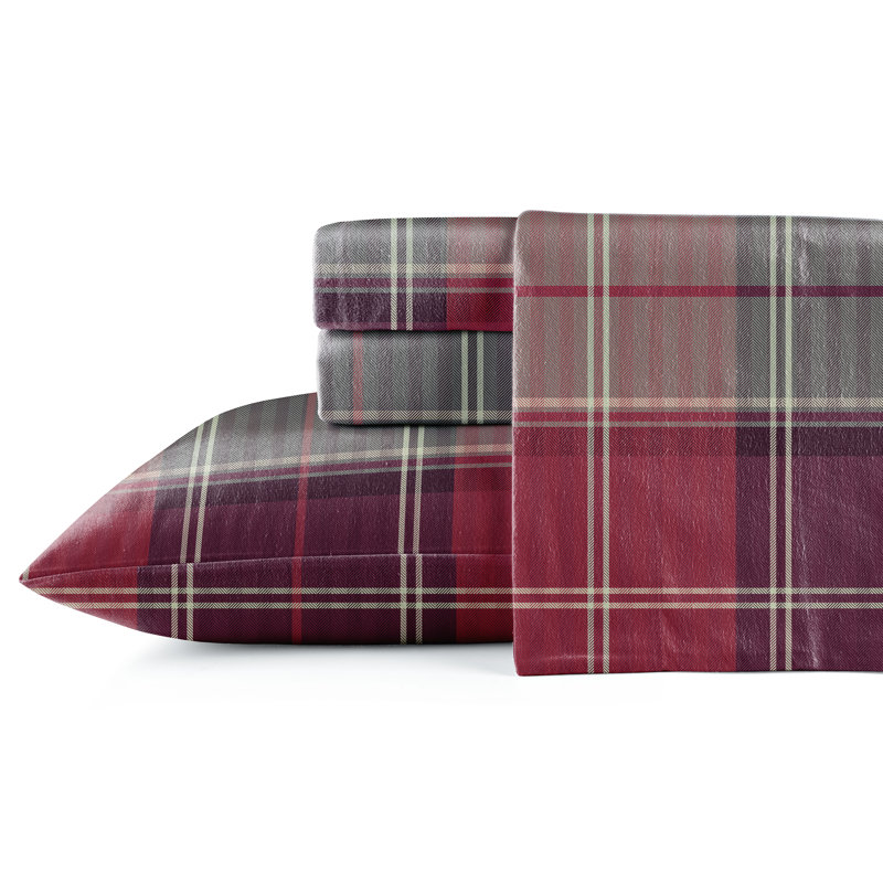 Ensemble de draps 100% coton en flanelle imprimée 175 g / m² Pointehaven, Très grand, Piedmont à motif écossais