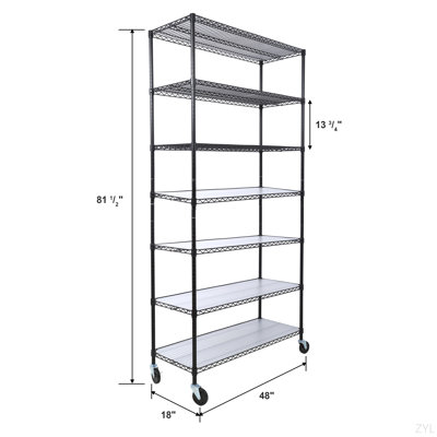 Étagère en métal à 7 niveaux à 7 niveaux, support de rangement réglable robuste de 2450 lb avec roulettes et doublures de tablettes pour le garage de la cuisine du sous-sol - H 81,5 po x L 48 po x P 18 po